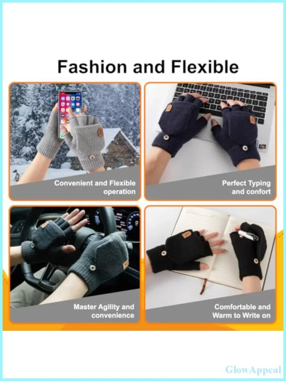 Convertible Fingerless Gloves Winter Knit Half Mittens Touch Screen